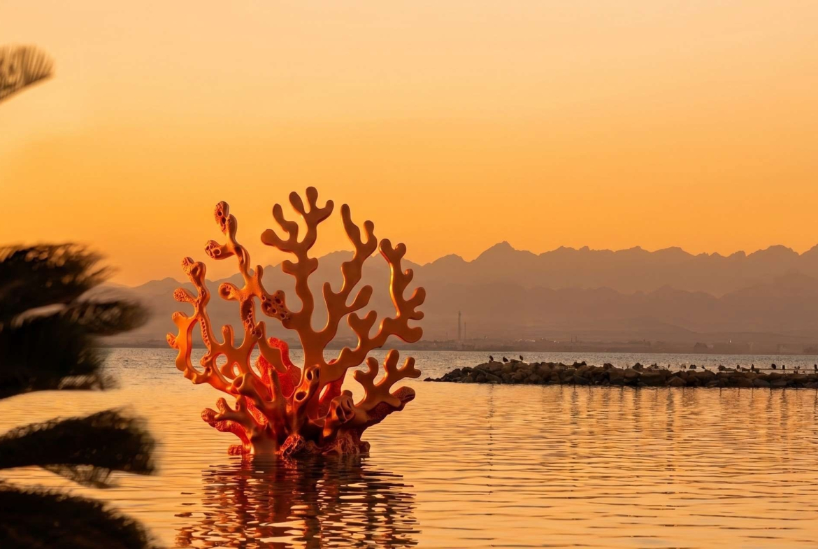 Sunset views from Coral Coves Apartments overlooking the Red Sea and surrounding mountains
