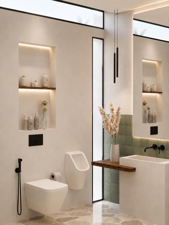 Villa Nautilus 222 in Somabay: guest powder room with stone basin — approved CO-LAB design visualisation
