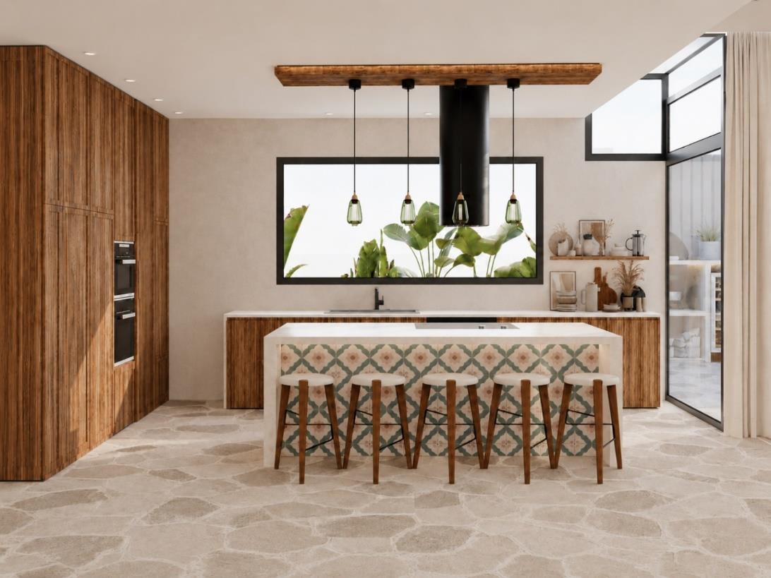 Villa Nautilus 222, Somabay — bespoke kitchen with stone island and fitted cabinetry, approved CO-LAB design visualisation