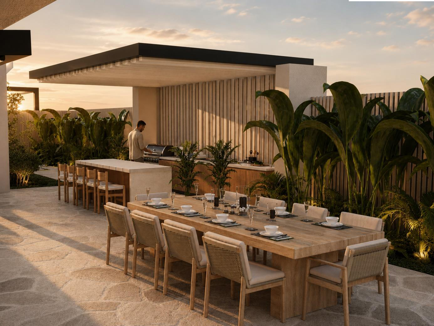 Villa Nautilus 222, Somabay — covered outdoor dining and kitchen pavilion, approved CO-LAB design visualisation