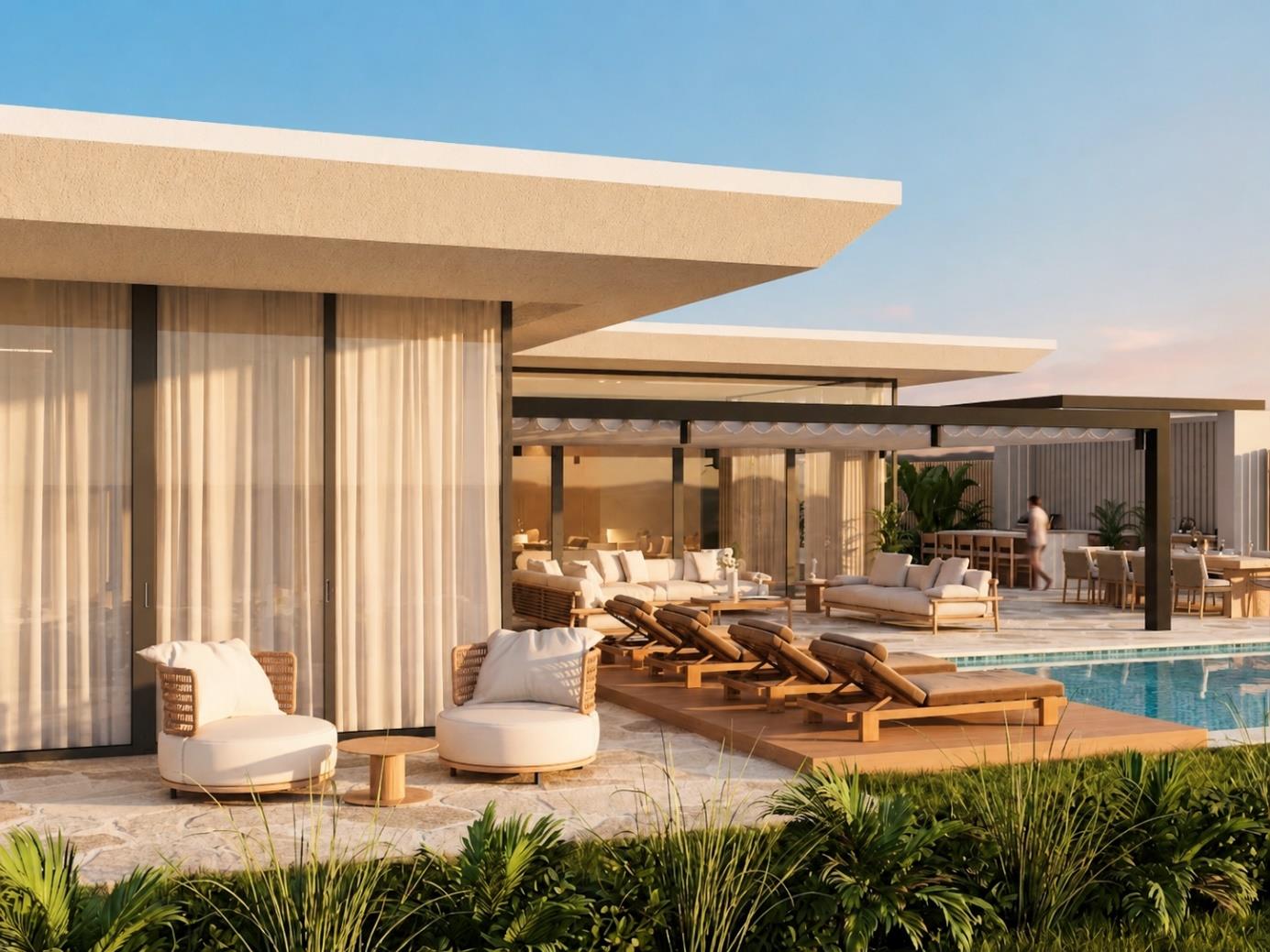 Villa Nautilus 222 in Somabay: villa architecture and poolside sun deck — approved CO-LAB design visualisation
