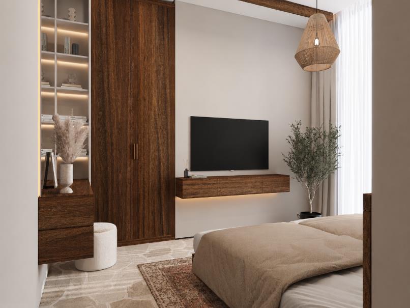 Villa Nautilus 222 in Somabay: bedroom media wall and fitted joinery — approved CO-LAB design visualisation