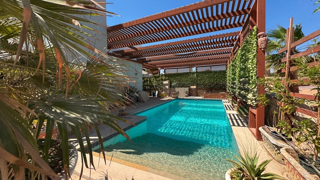 Landscaped swimming pool at Wadi Jebal chalet