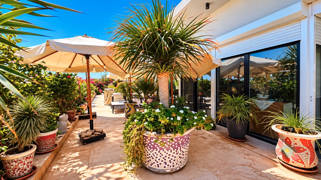 Landscaped entrance and terrace at Wadi Jebal chalet