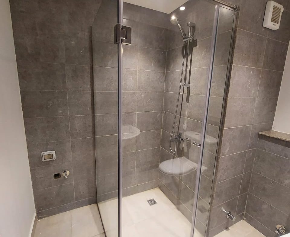 Walk-in shower in Soma Breeze chalet bathroom
